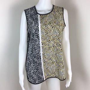Vince camuto Black white yellow dot tunic blouse s